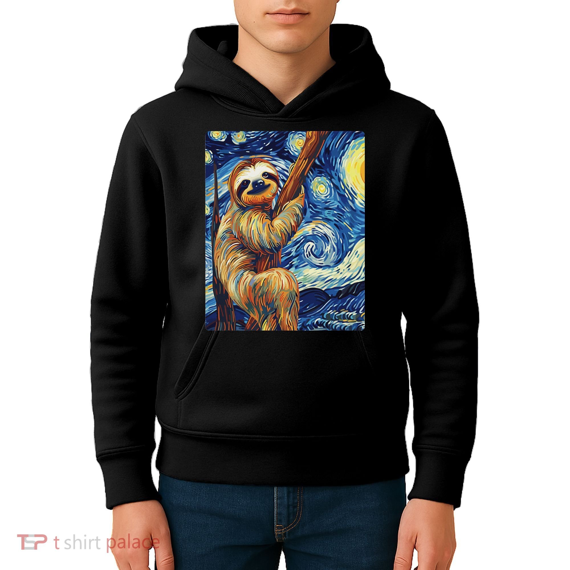 Starry Night Sloth Kids Hoodie