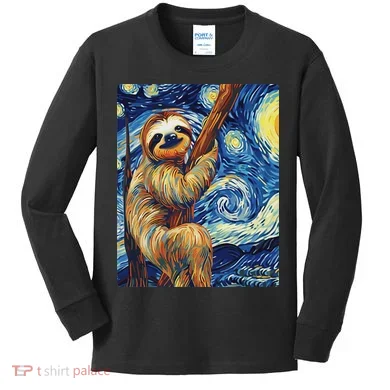 Starry Night Sloth Kids Long Sleeve Shirt