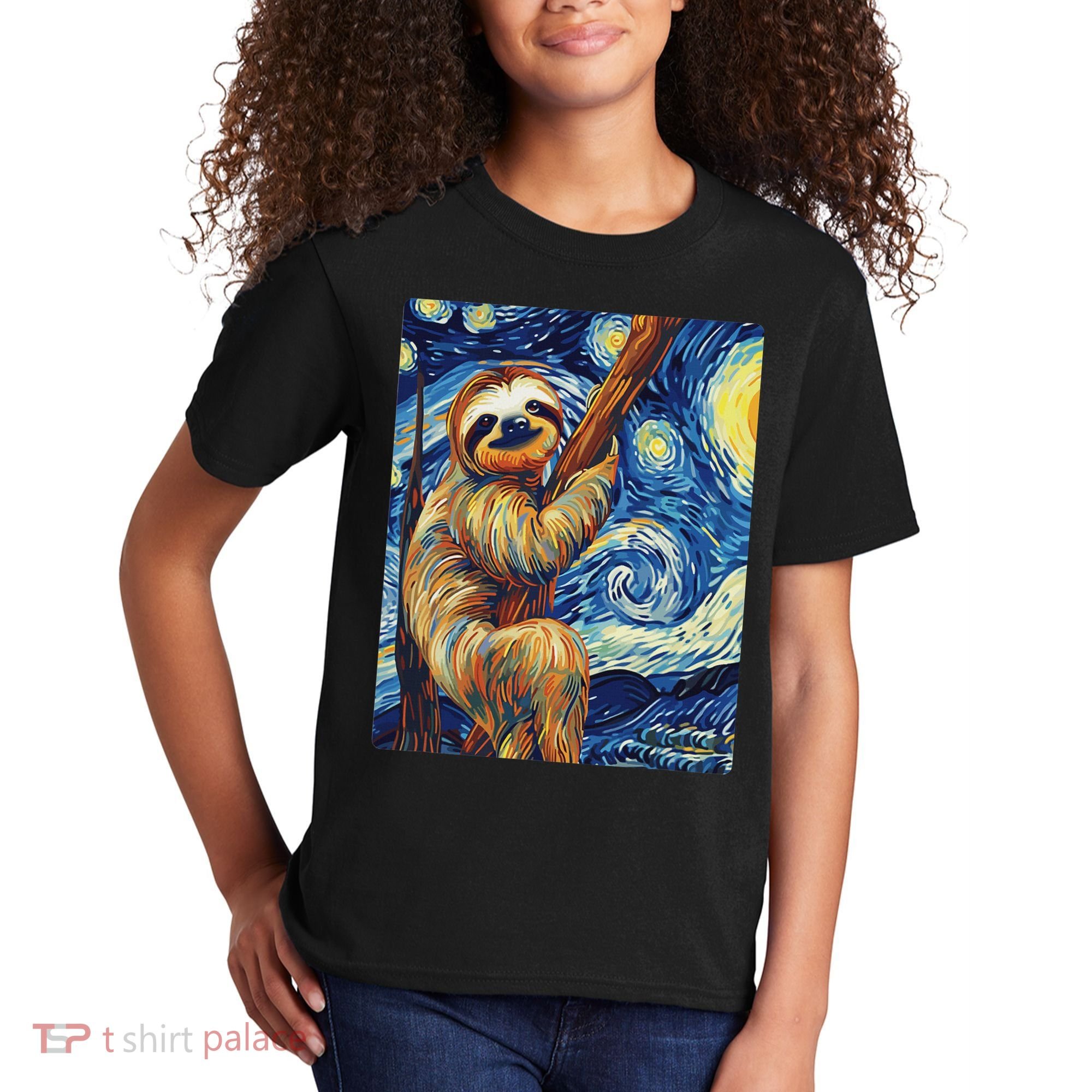 Starry Night Sloth Kids T-Shirt