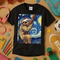 Starry Night Sloth Kids T-Shirt thumb 3