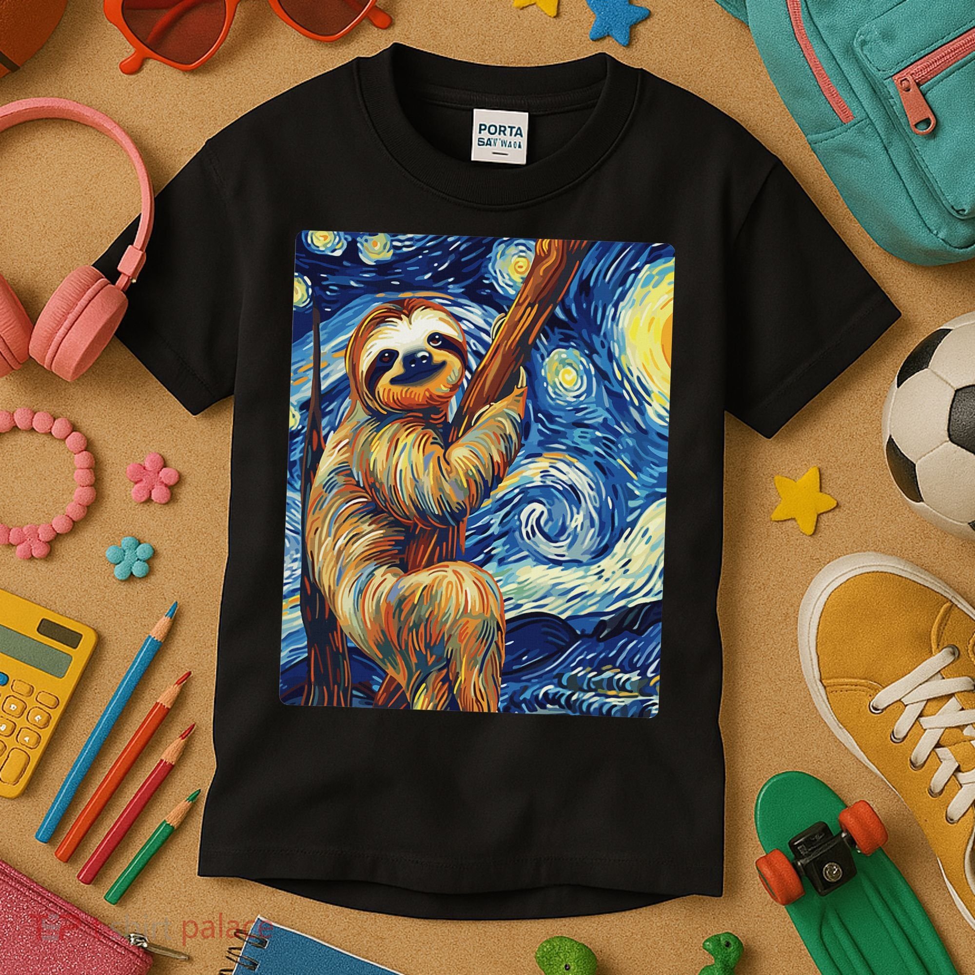 Starry Night Sloth Kids T-Shirt