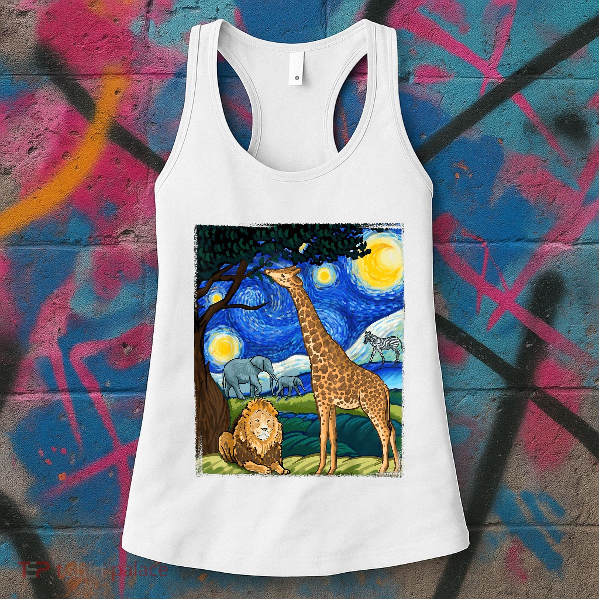Safari Night Starry Night Zoo Animals Animal Art Safari Women's Tank Top