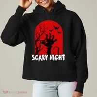 Scary Night Spooky Graveyard Halloween Ladies Heavyweight Boxy Pullover Hoodie thumb 0