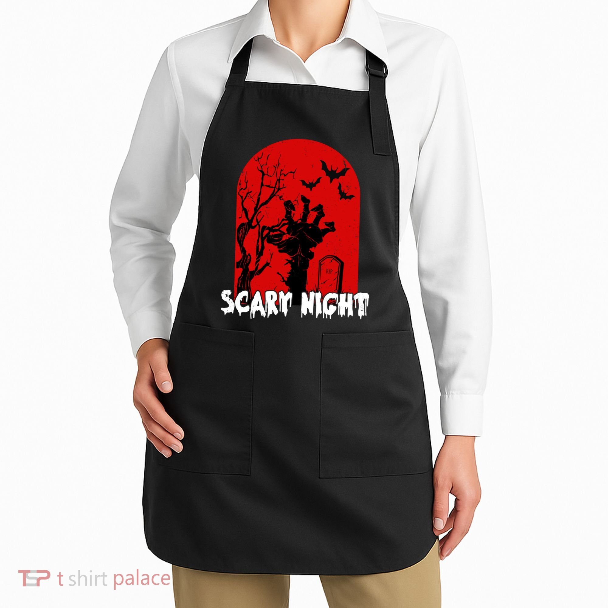 Scary Night Spooky Graveyard Halloween Apron
