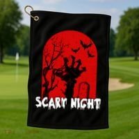 Scary Night Spooky Graveyard Halloween Golf Towel thumb 1