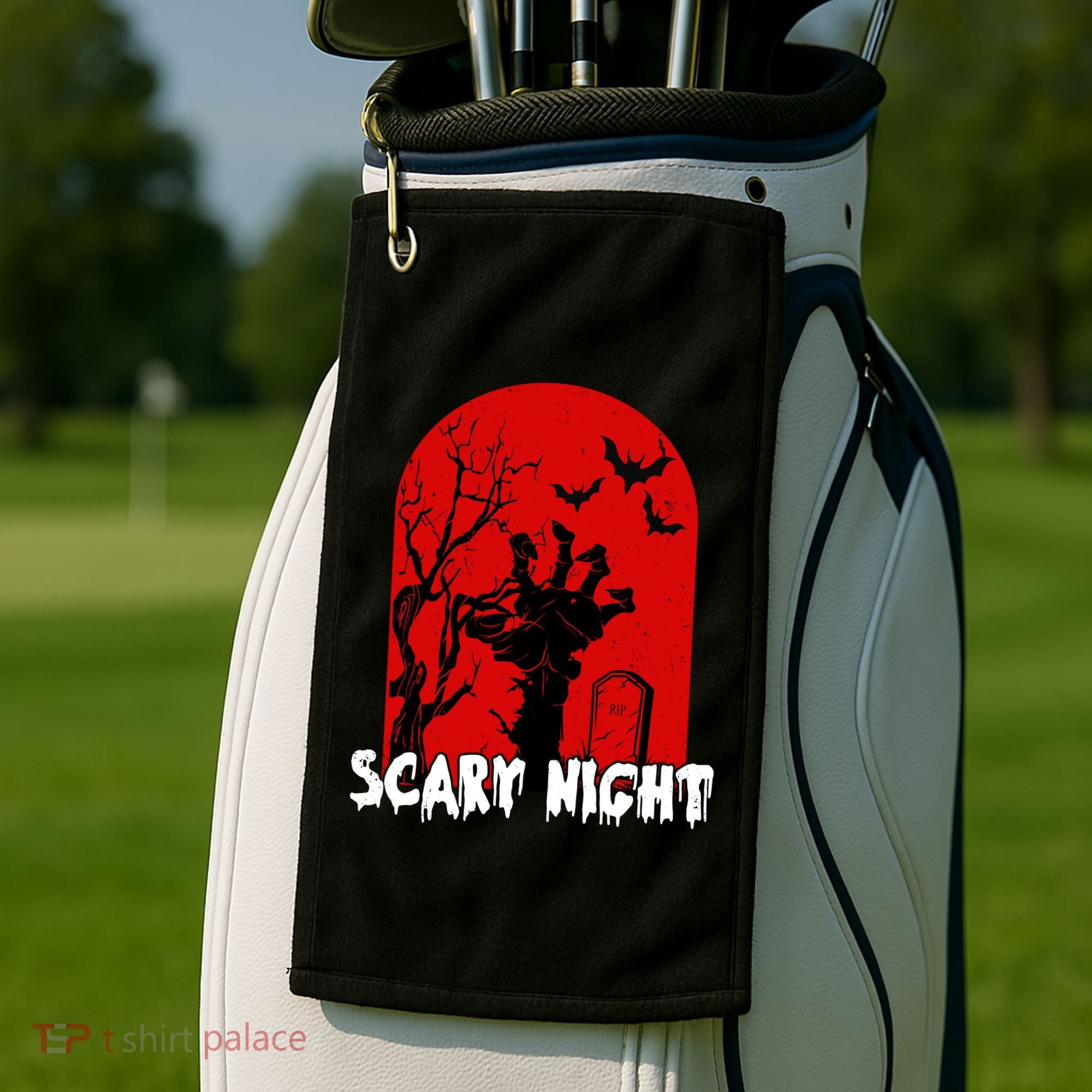 Scary Night Spooky Graveyard Halloween Golf Towel