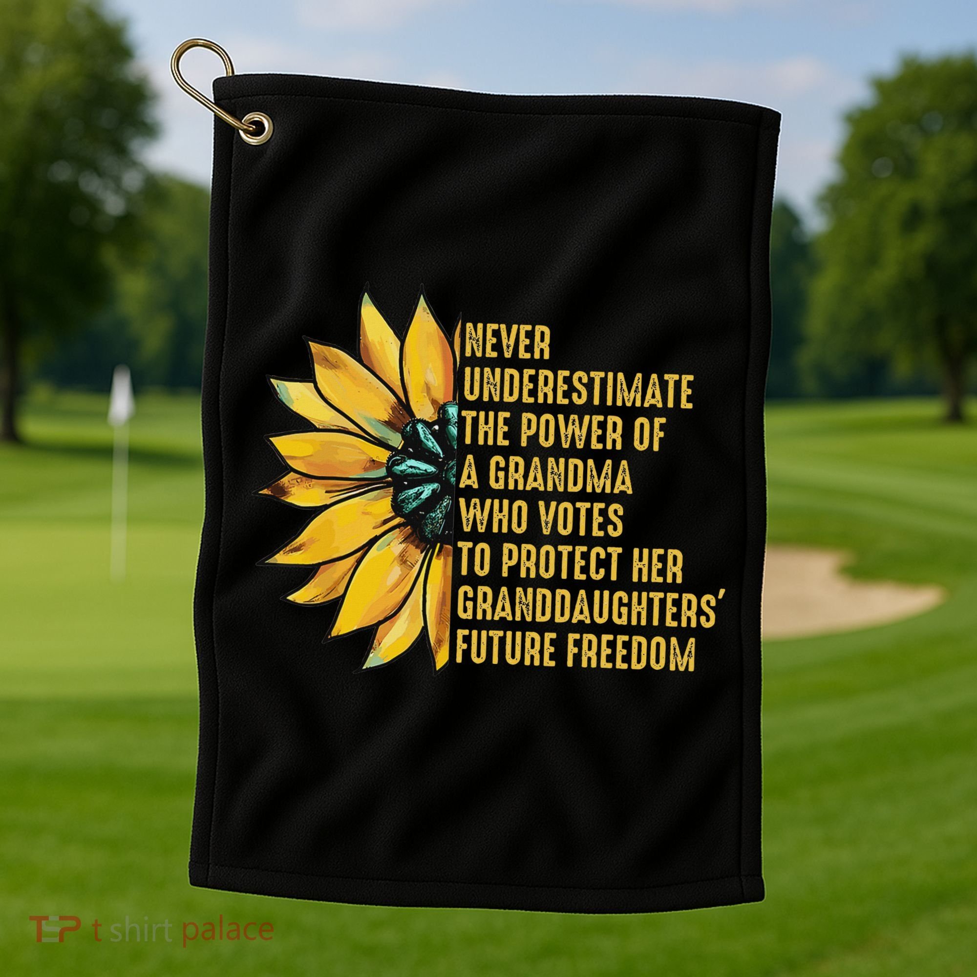 Sunflower Never Underestimate The Power Of Grandma Who Votes Golf Towel