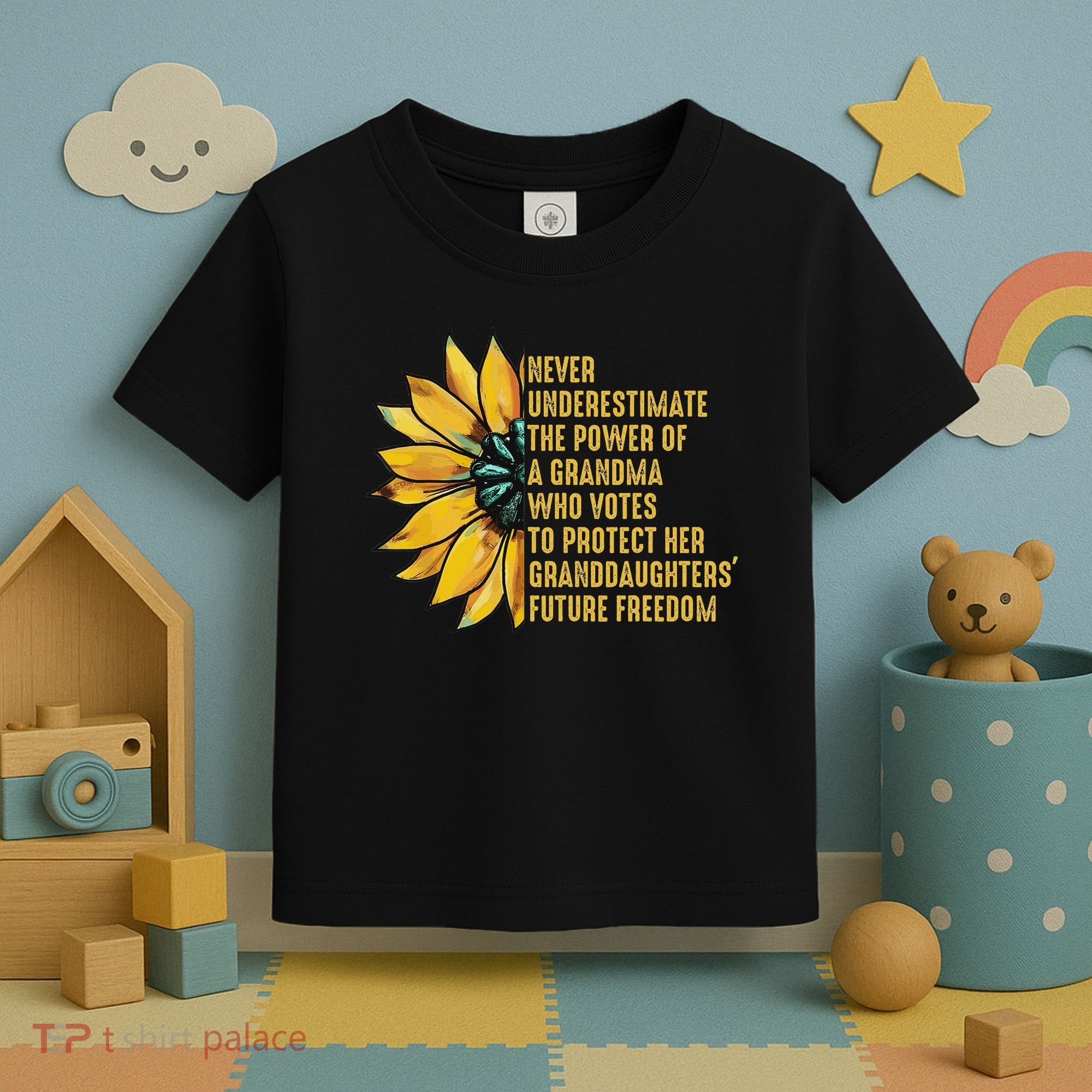 Sunflower Never Underestimate The Power Of Grandma Who Votes Toddler T-Shirt