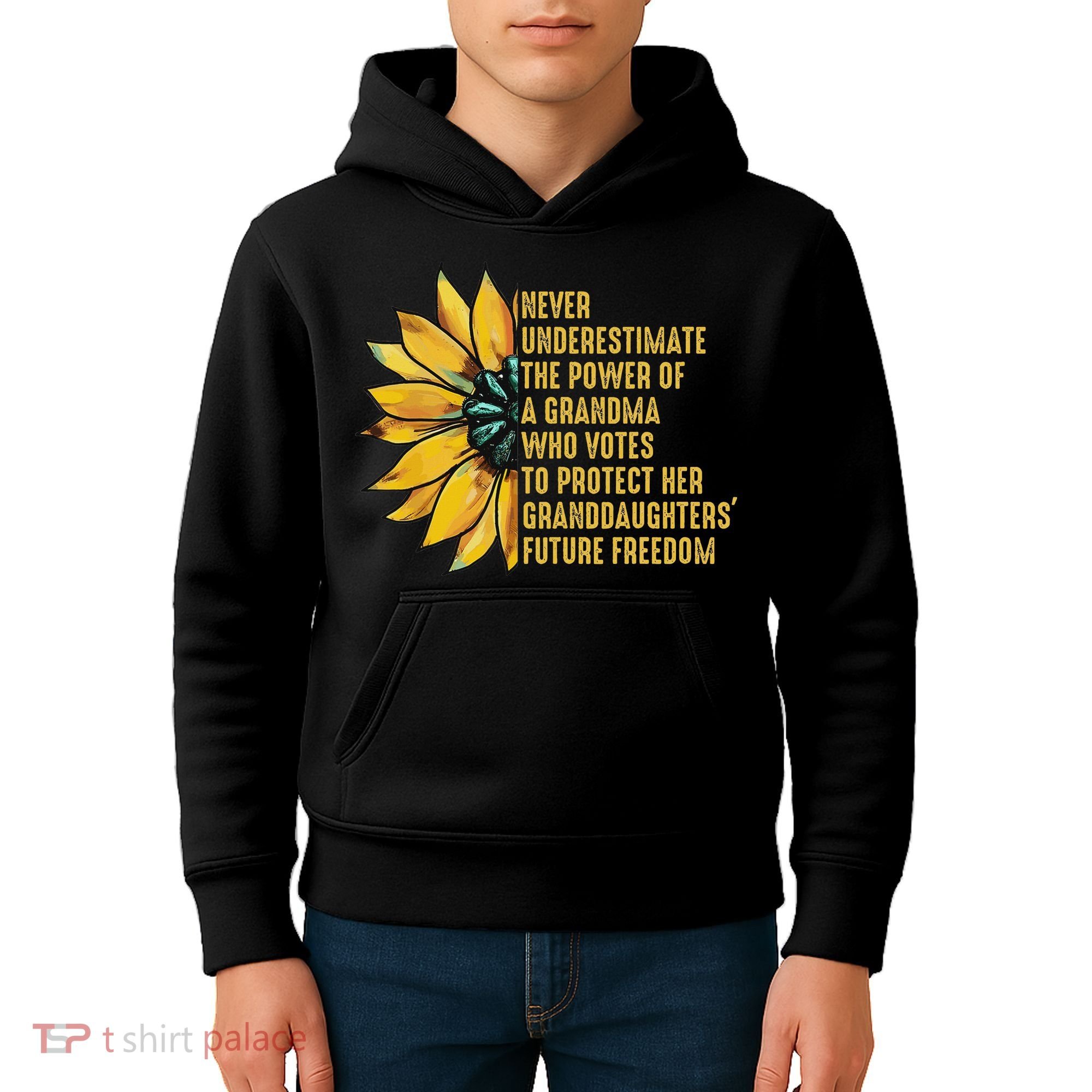 Sunflower Never Underestimate The Power Of Grandma Who Votes Kids Hoodie