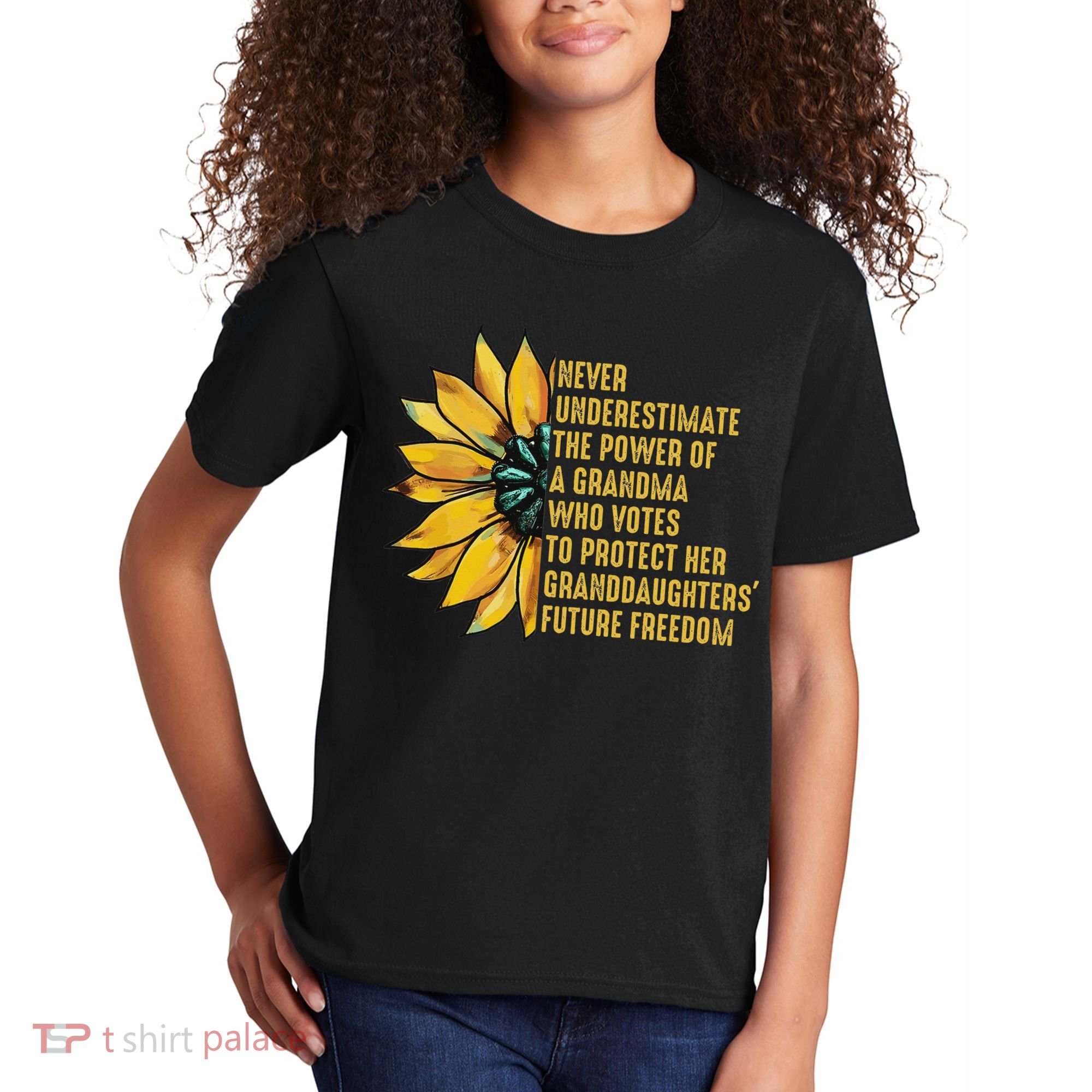 Sunflower Never Underestimate The Power Of Grandma Who Votes Kids T-Shirt