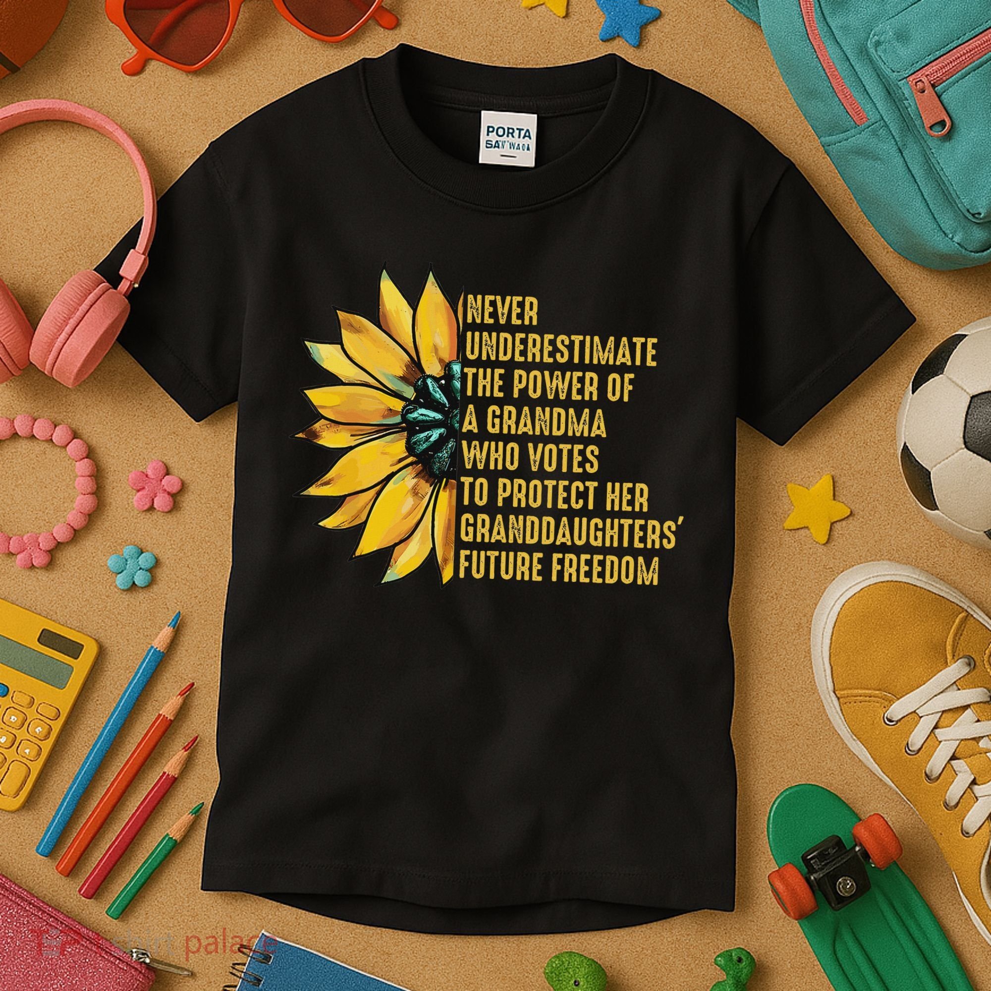 Sunflower Never Underestimate The Power Of Grandma Who Votes Kids T-Shirt