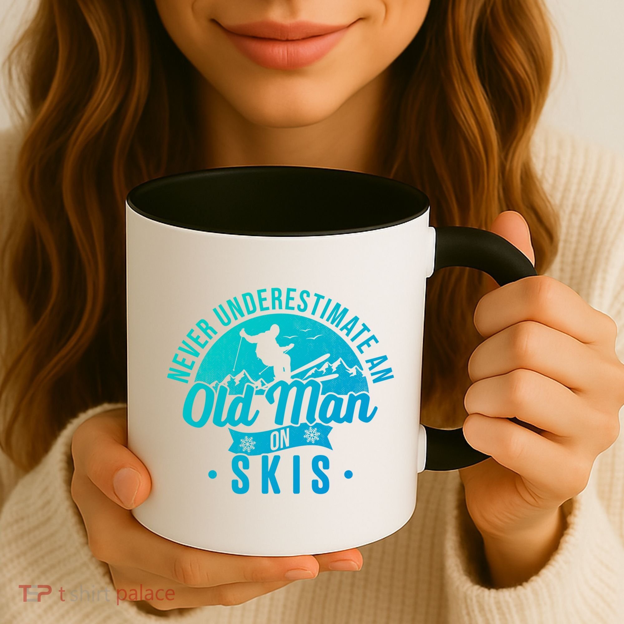 Ski Never Underestimate An Old On Skis Funny Skiing Gift Coffee Mug