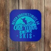 Ski Never Underestimate An Old On Skis Funny Skiing Gift Coaster thumb 0