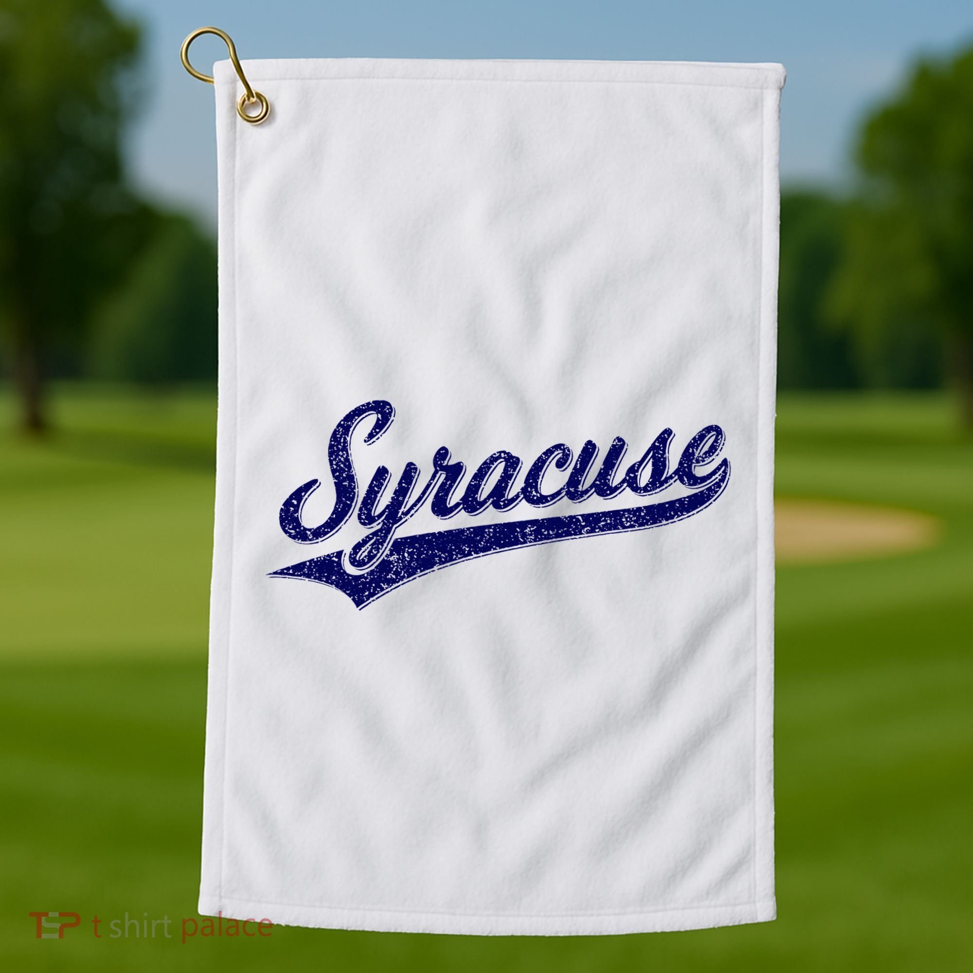 Syracuse New York Varsity Script Classic Sports Jersey Style Golf Towel