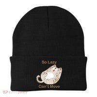 So Lazy Can't Move Funny Fat Cat Beanie thumb 0