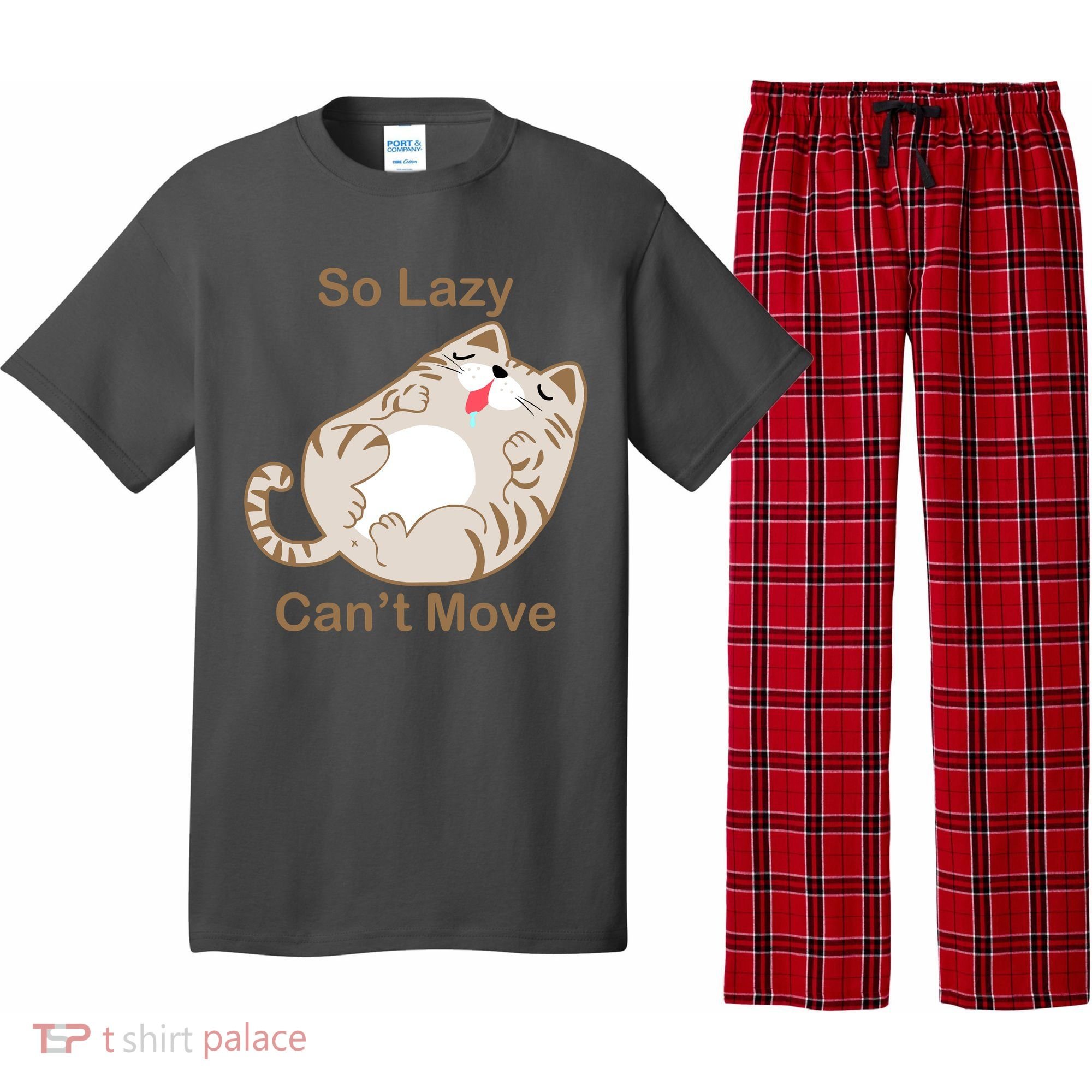 So Lazy Can't Move Funny Fat Cat Pajama Set