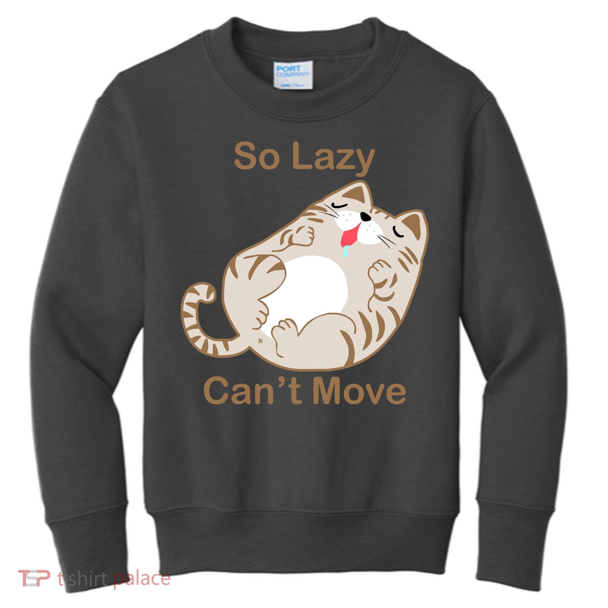 So Lazy Can't Move Funny Fat Cat Kids Sweatshirt