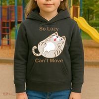 So Lazy Can't Move Funny Fat Cat Kids Hoodie thumb 3