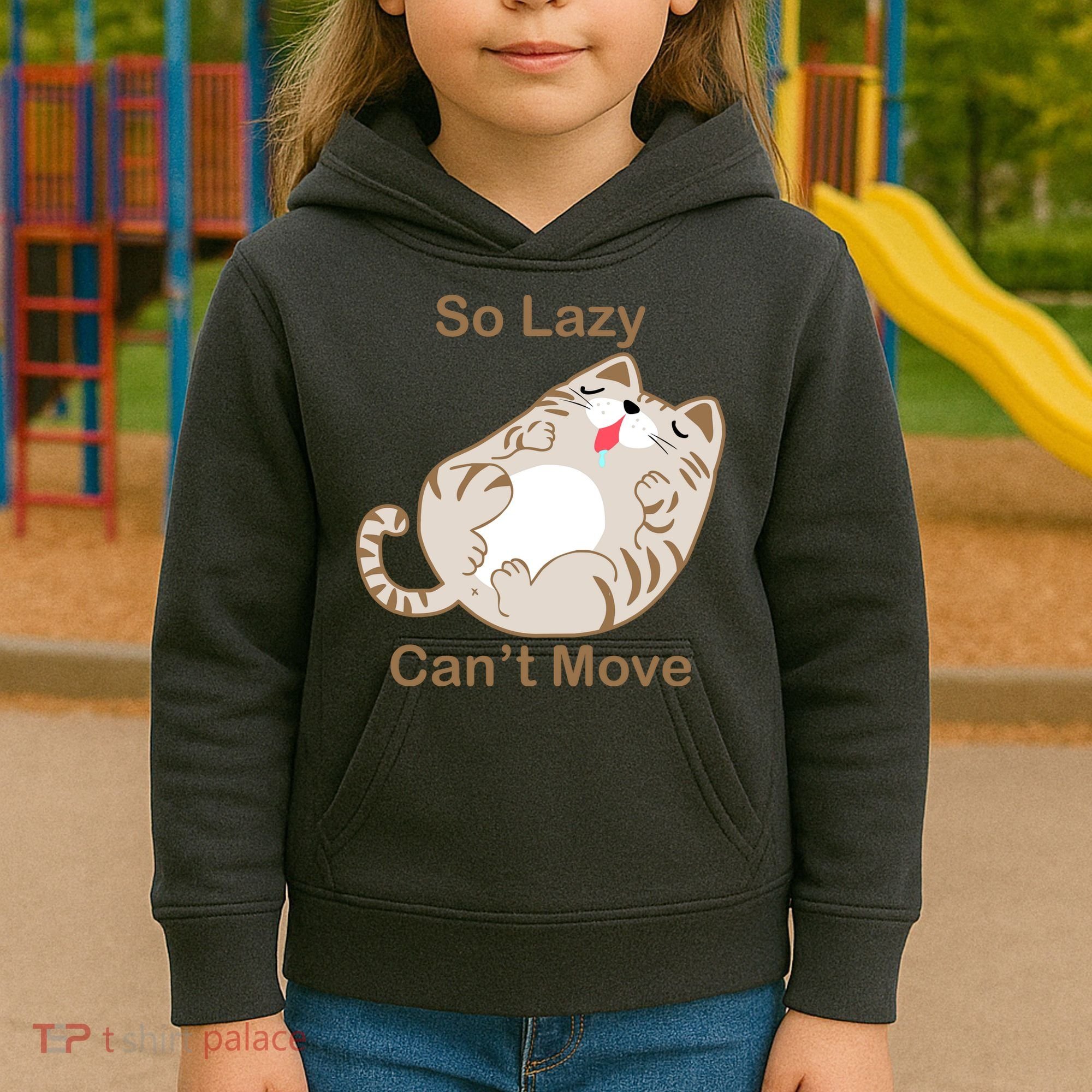 So Lazy Can't Move Funny Fat Cat Kids Hoodie