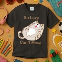 So Lazy Can't Move Funny Fat Cat Kids T-Shirt thumb 3