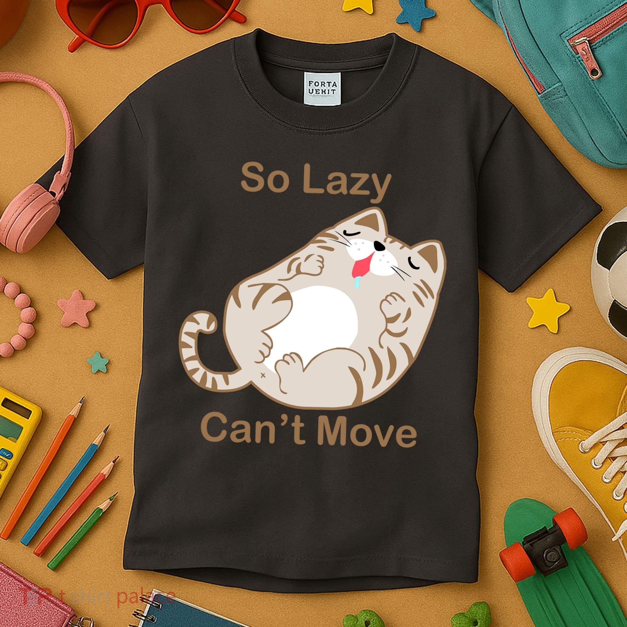 So Lazy Can't Move Funny Fat Cat Kids T-Shirt