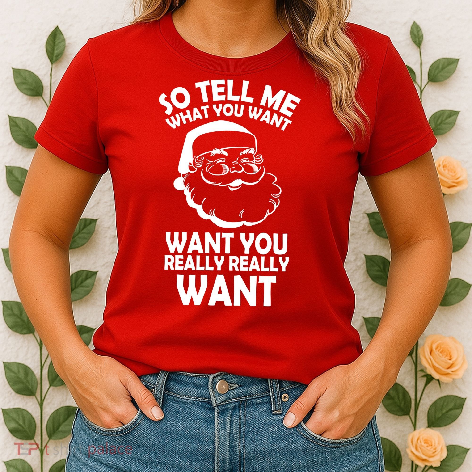 So Tell Me What You Want Funny Santa` Women's T-Shirt