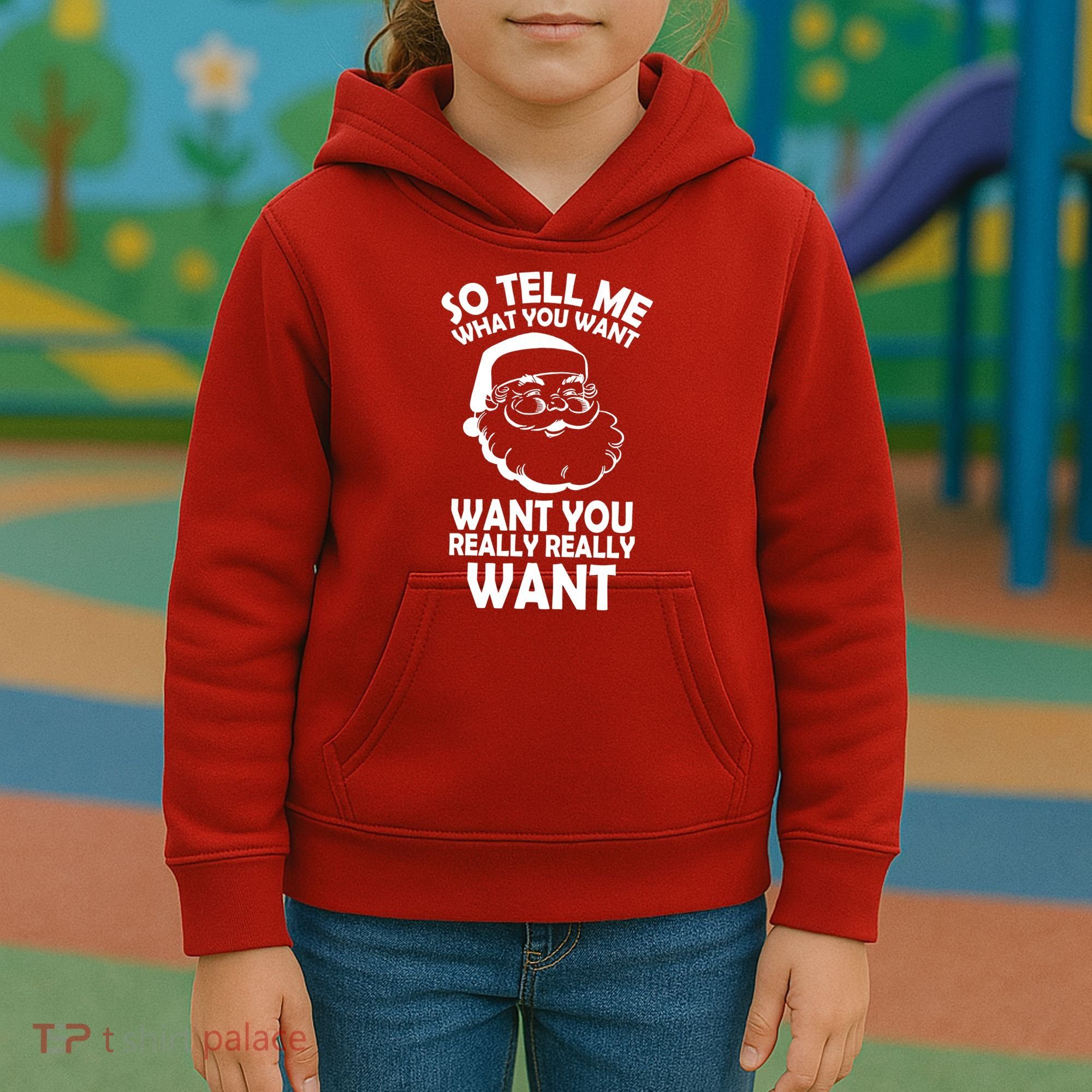 So Tell Me What You Want Funny Santa` Kids Hoodie