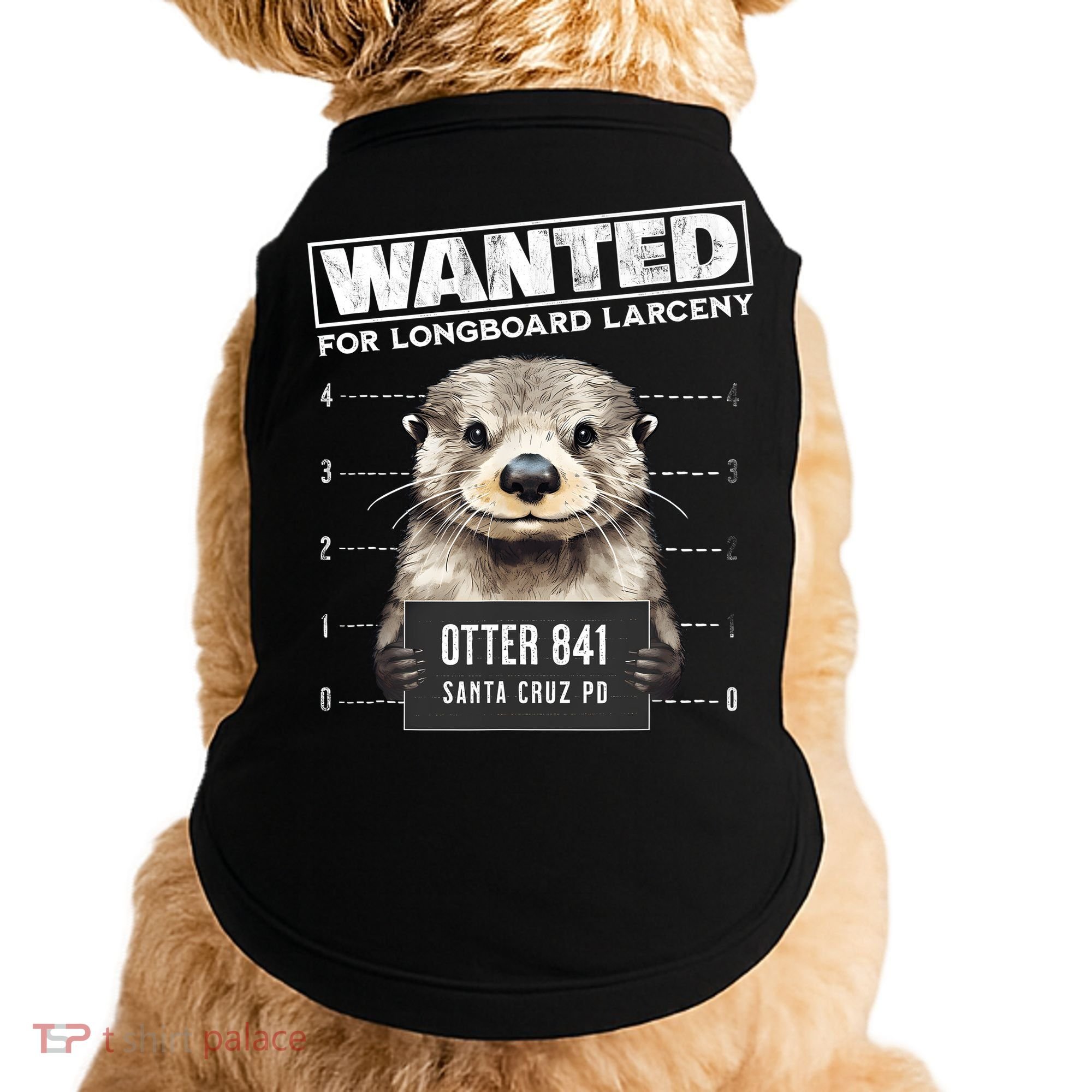 Surfing Otter 841 Wanted For Long Board Larceny Funny Cali Doggie Tank