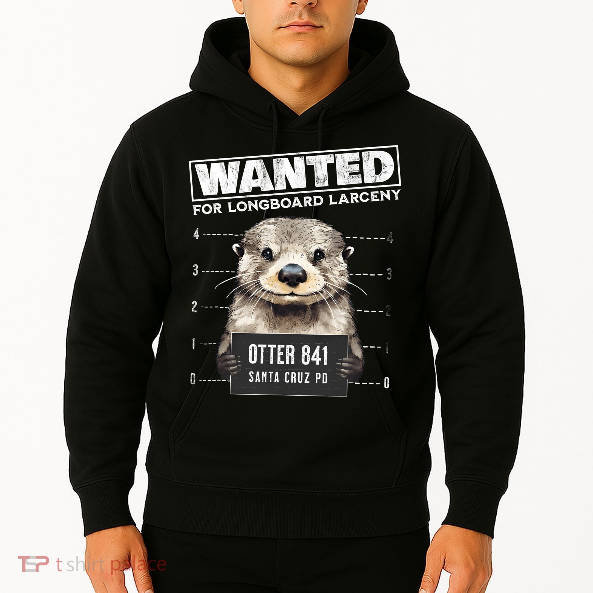 Surfing Otter 841 Wanted For Long Board Larceny Funny Cali Hoodie