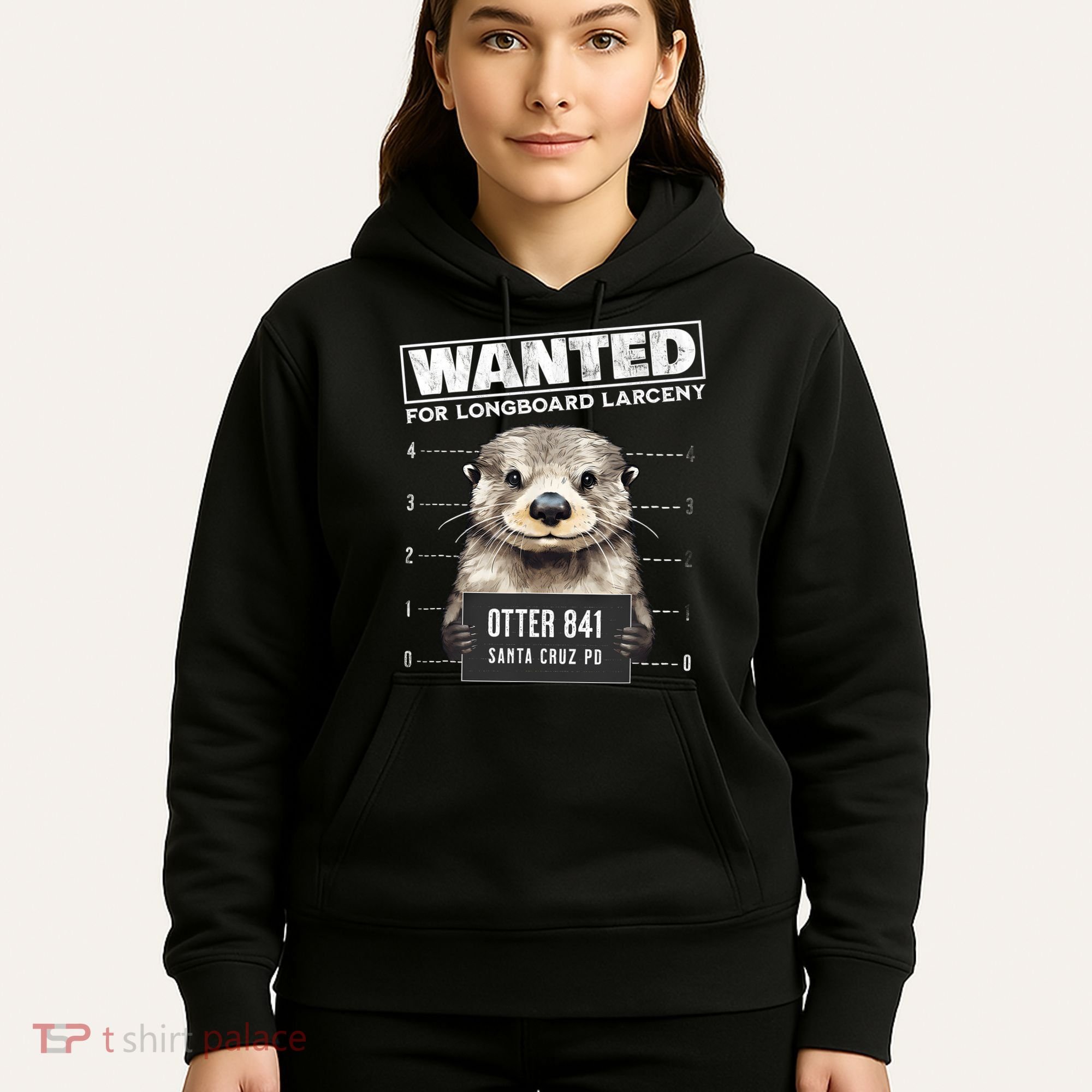 Surfing Otter 841 Wanted For Long Board Larceny Funny Cali Hoodie