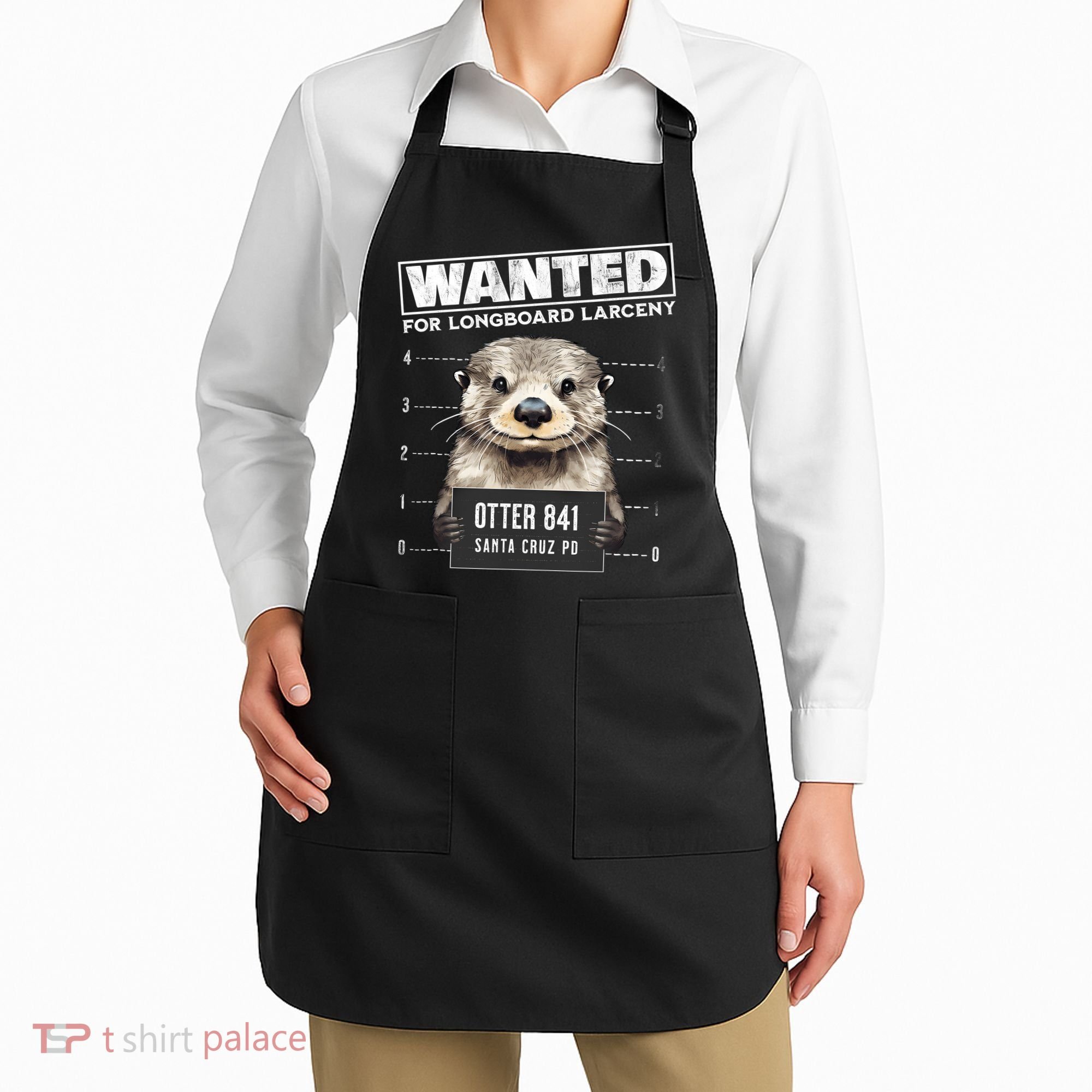 Surfing Otter 841 Wanted For Long Board Larceny Funny Cali Apron