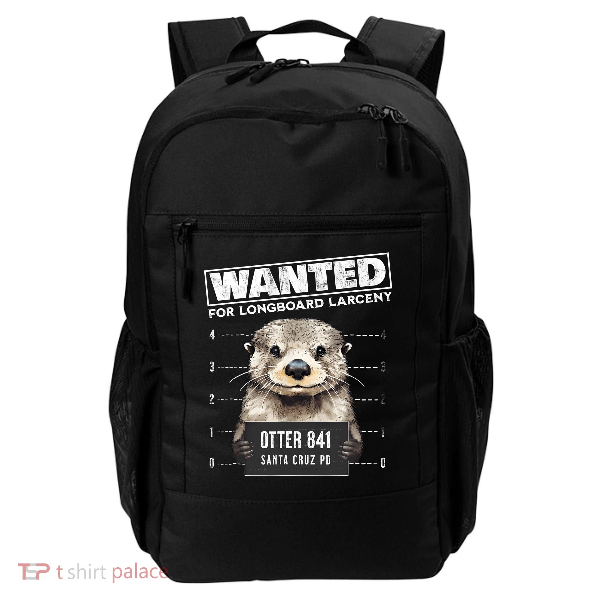 Surfing Otter 841 Wanted For Long Board Larceny Funny Cali Backpack