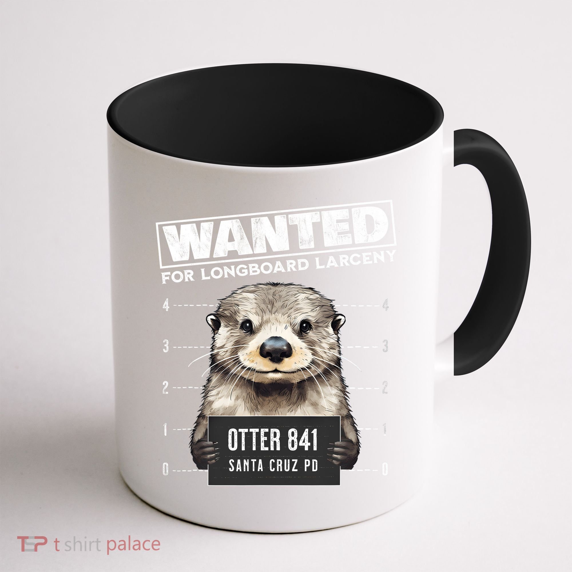 Surfing Otter 841 Wanted For Long Board Larceny Funny Cali Coffee Mug