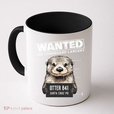 Surfing Otter 841 Wanted For Long Board Larceny Funny Cali Coffee Mug