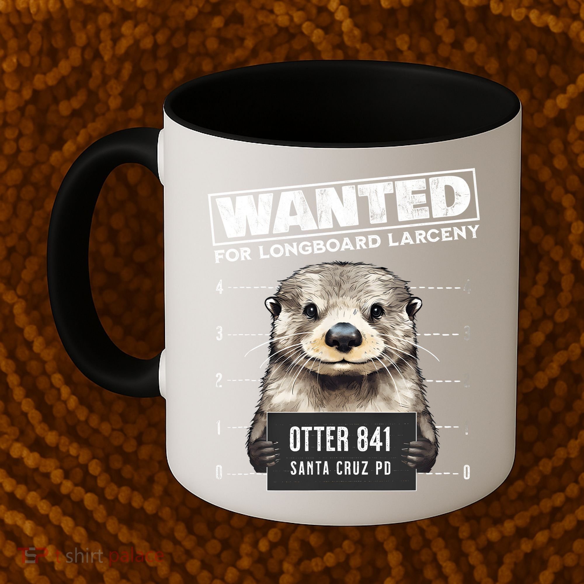 Surfing Otter 841 Wanted For Long Board Larceny Funny Cali Coffee Mug