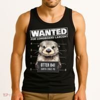 Surfing Otter 841 Wanted For Long Board Larceny Funny Cali Tank Top thumb 3