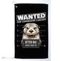 Surfing Otter 841 Wanted For Long Board Larceny Funny Cali Golf Towel thumb 0