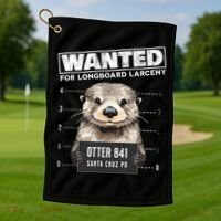 Surfing Otter 841 Wanted For Long Board Larceny Funny Cali Golf Towel thumb 1