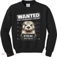 Surfing Otter 841 Wanted For Long Board Larceny Funny Cali Kids Sweatshirt thumb 0