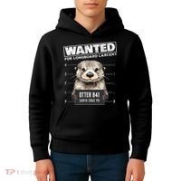Surfing Otter 841 Wanted For Long Board Larceny Funny Cali Kids Hoodie thumb 4