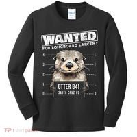 Surfing Otter 841 Wanted For Long Board Larceny Funny Cali Kids Long Sleeve Shirt thumb 0