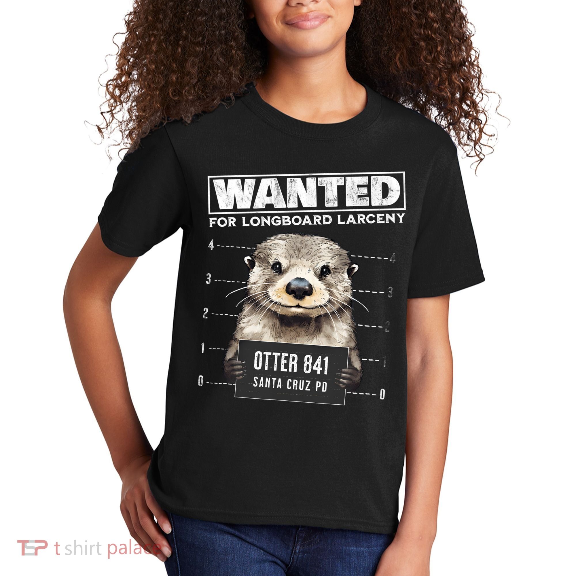 Surfing Otter 841 Wanted For Long Board Larceny Funny Cali Kids T-Shirt