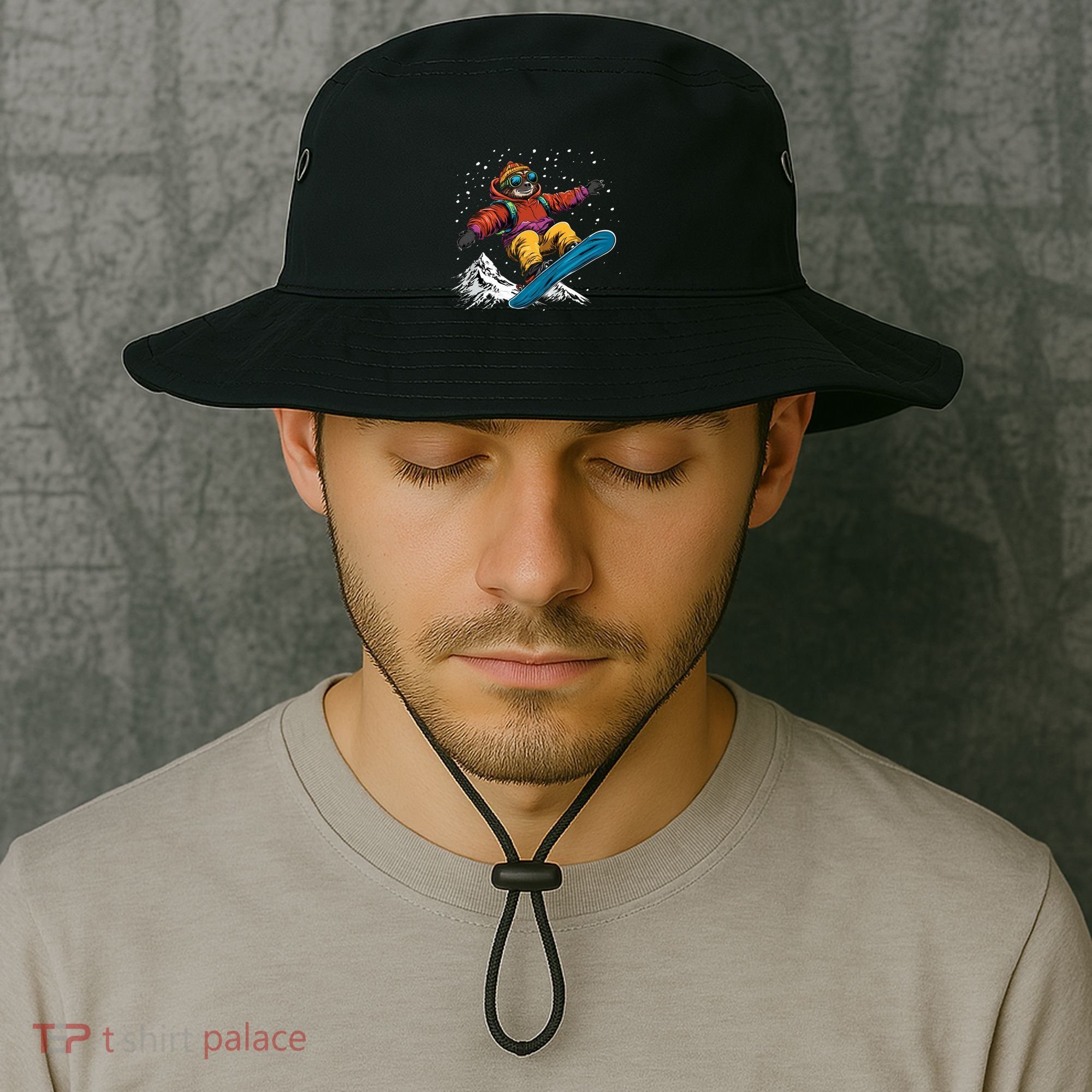 Sloth On A Snowboard Snowboarding Bucket Hat