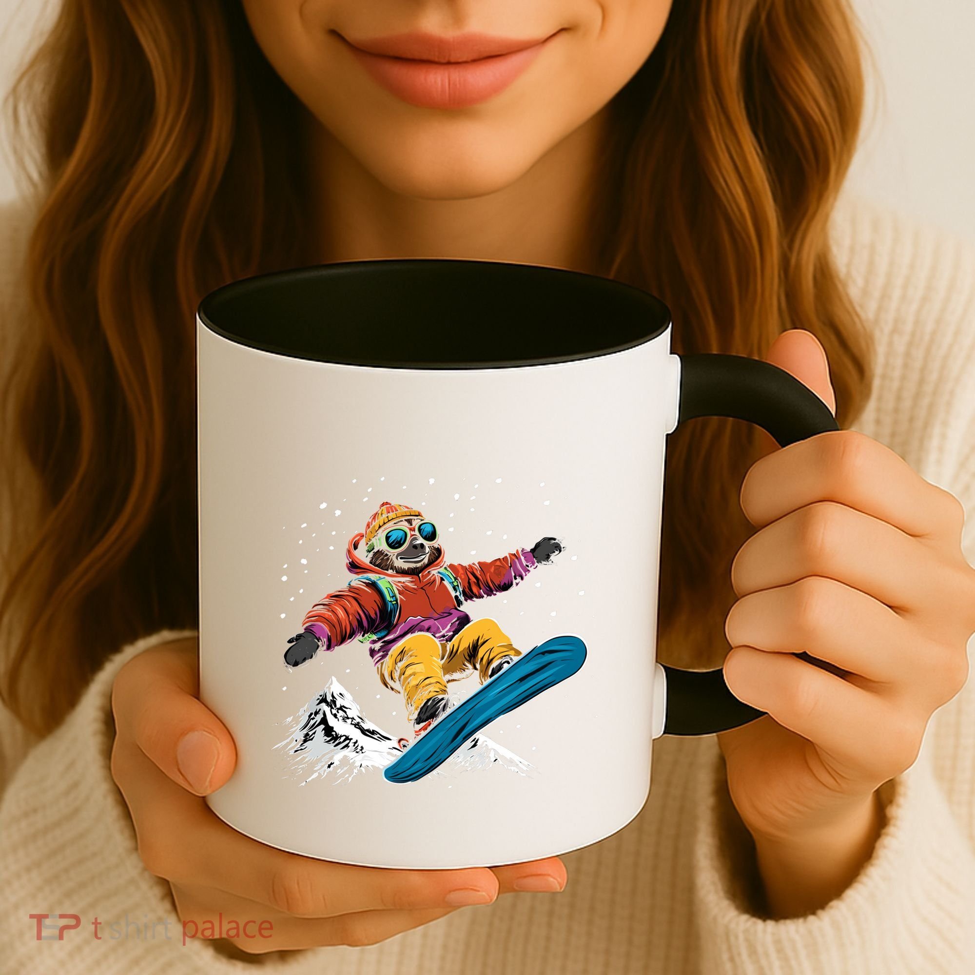 Sloth On A Snowboard Snowboarding Coffee Mug