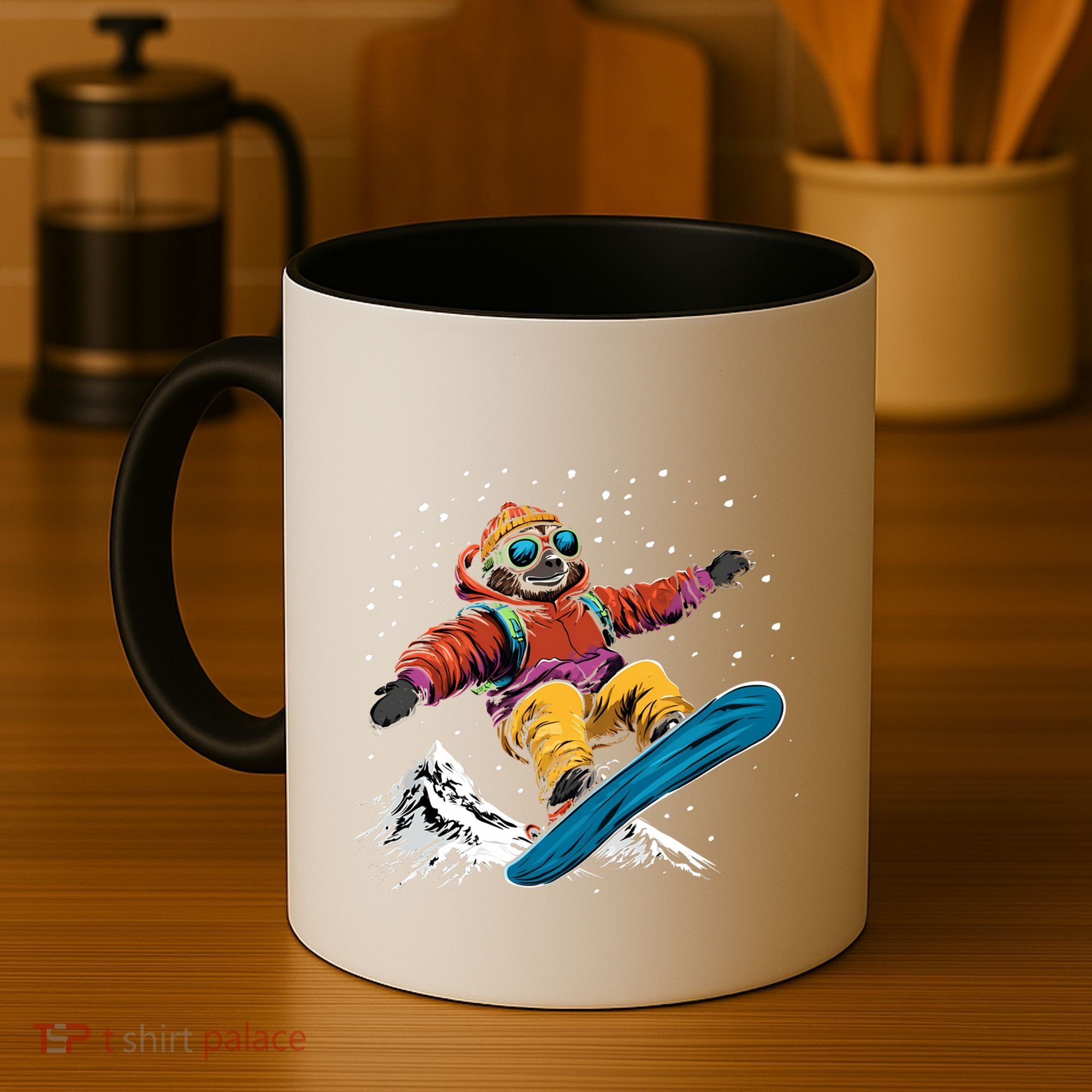 Sloth On A Snowboard Snowboarding Coffee Mug