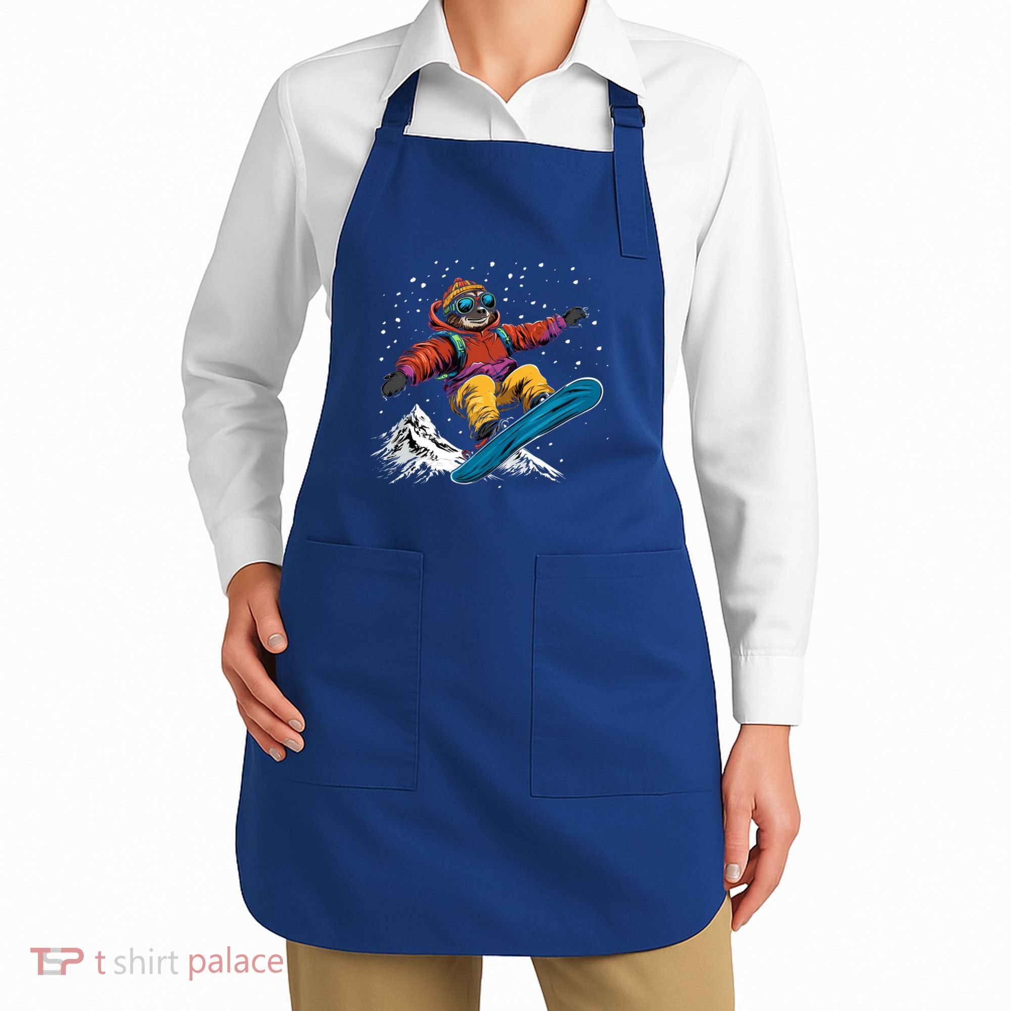 Sloth On A Snowboard Snowboarding Apron