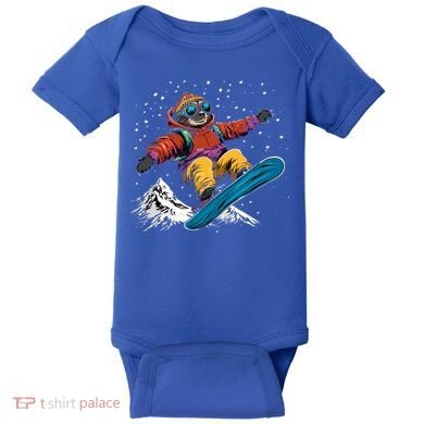 Sloth On A Snowboard Snowboarding Baby Bodysuit