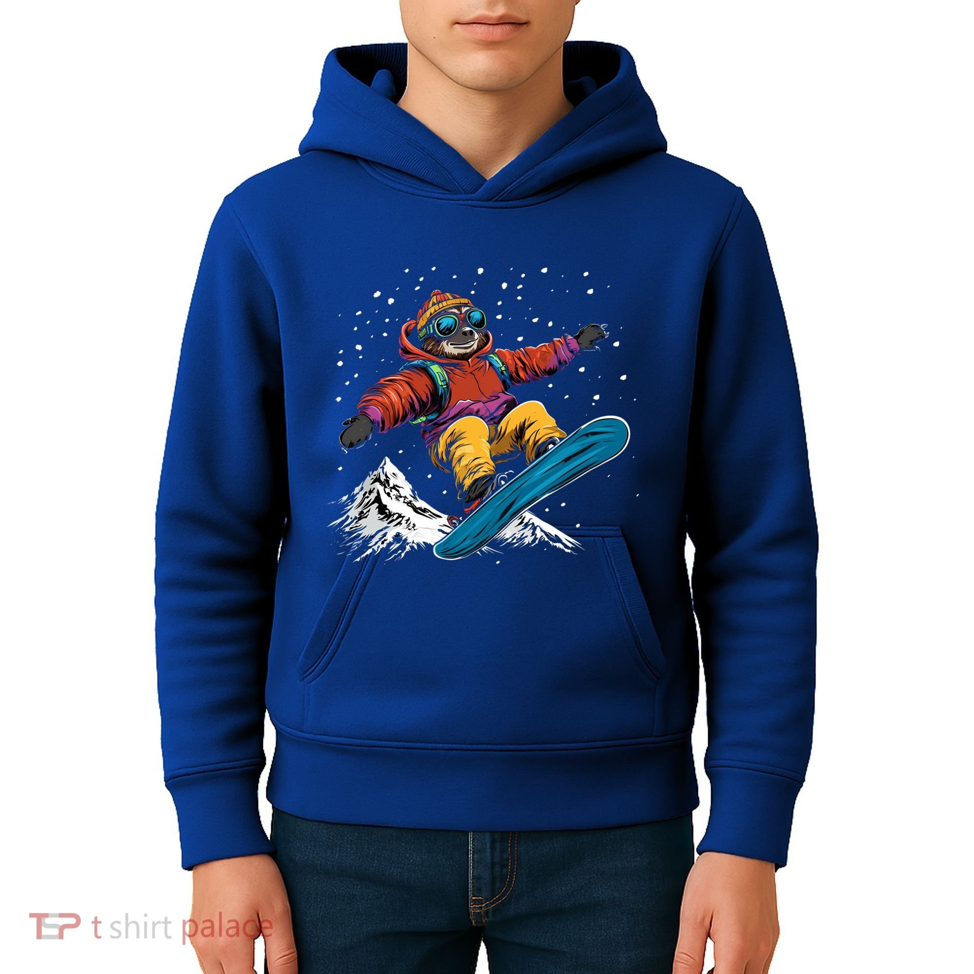 Sloth On A Snowboard Snowboarding Kids Hoodie