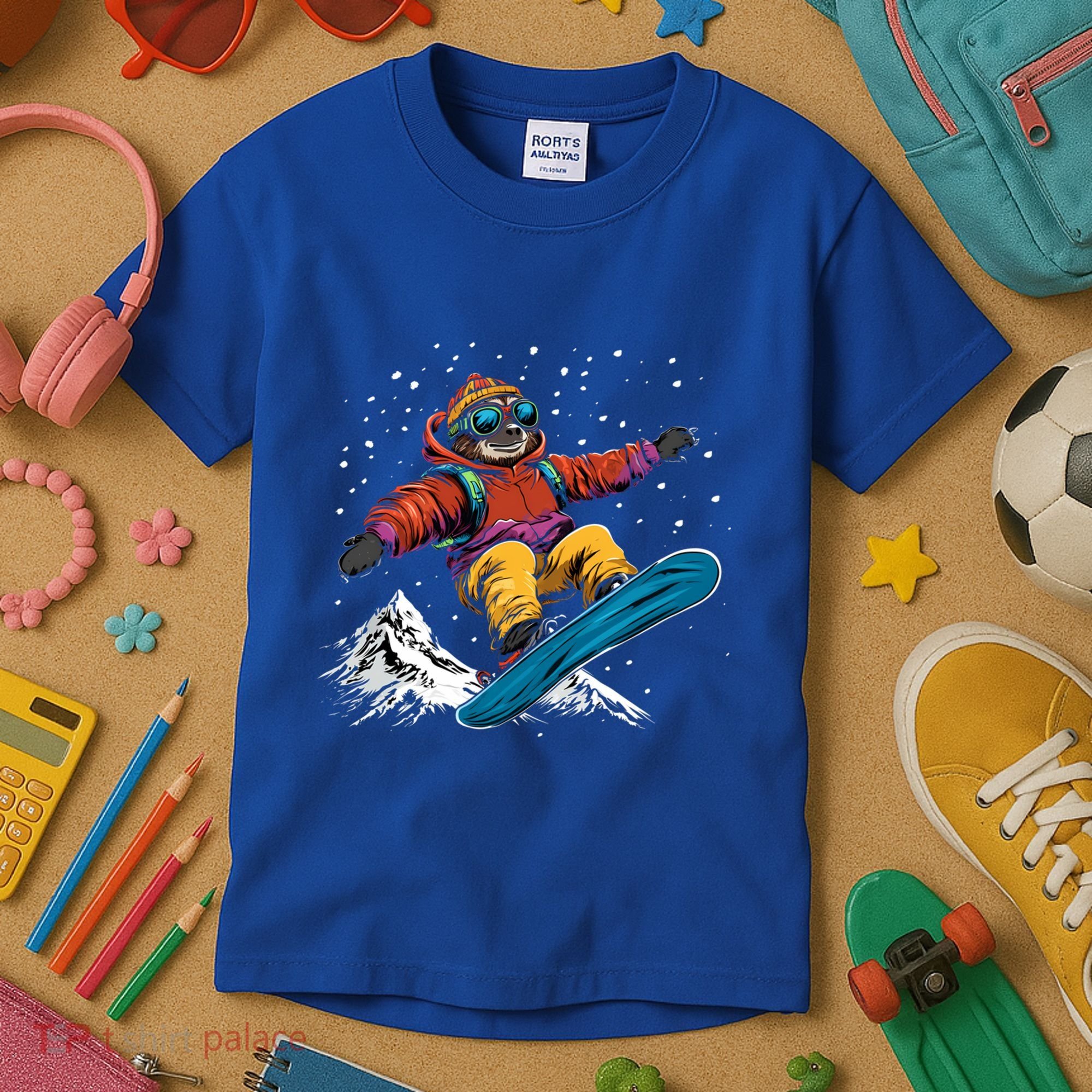 Sloth On A Snowboard Snowboarding Kids T-Shirt