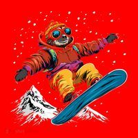 Sloth On A Snowboard Snowboarding Santa Hat thumb 1